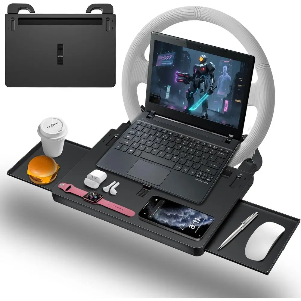 

Adjustable Multipurpose Car Tray: Laptop Desk & Eating Workstation with Grip & Secure Adhesive