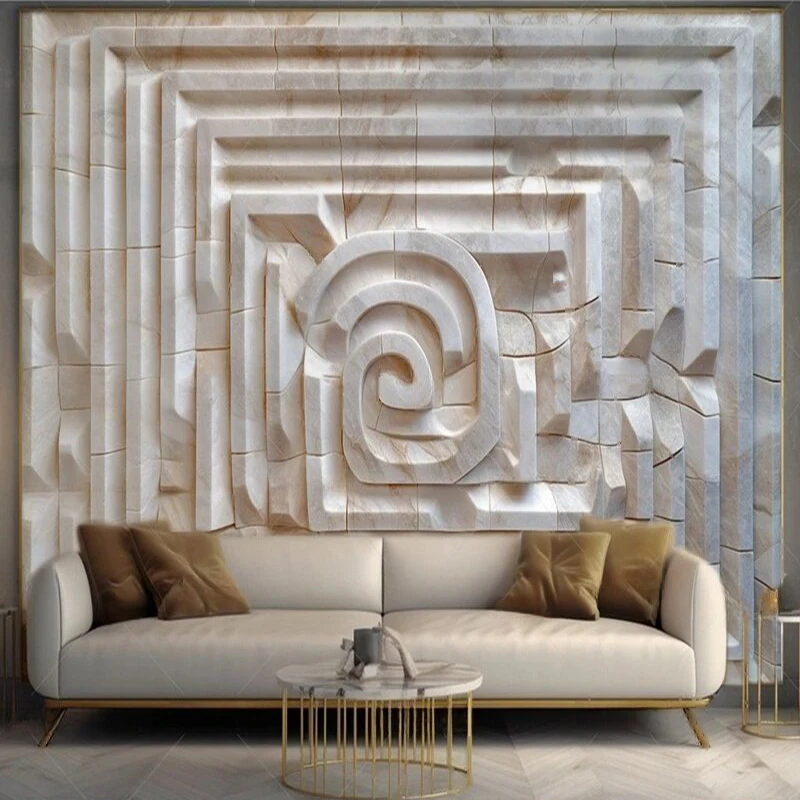 MU8696 الفن الحديث البسيط مربع نمط الحجر الثقافي الإغاثة لوحة الصخور أريكة التلفزيون حائط الخلفية