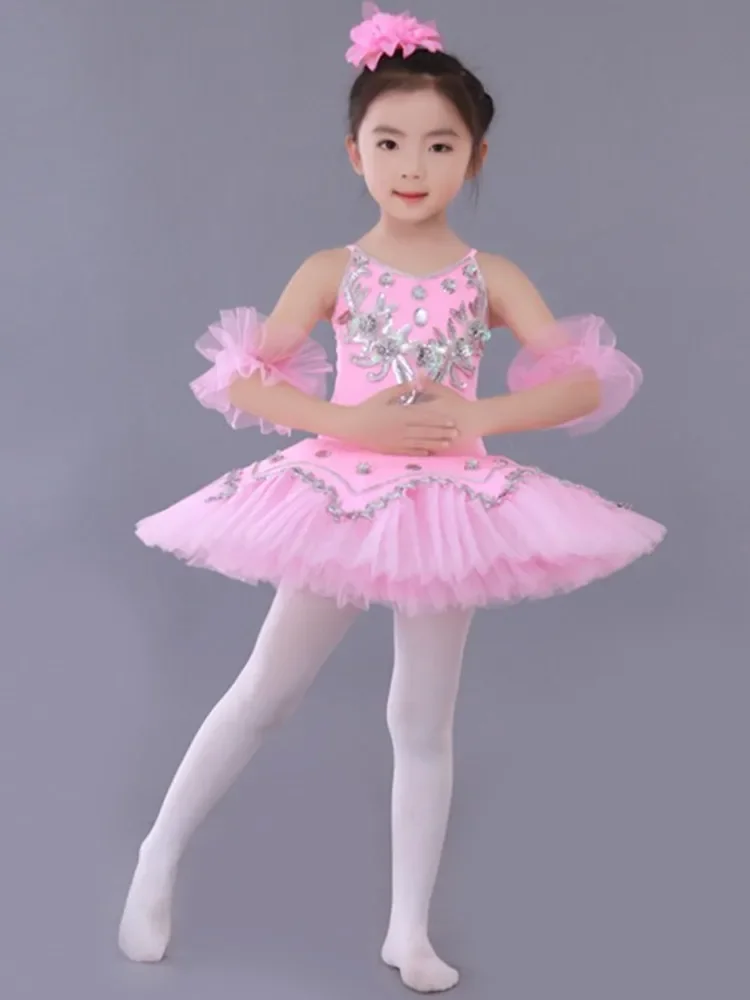 Children's Tutu Performance Clothes Girls White Pediatric White Swan Professional Tutu Modern Body Suit Dance Clothes Leotard