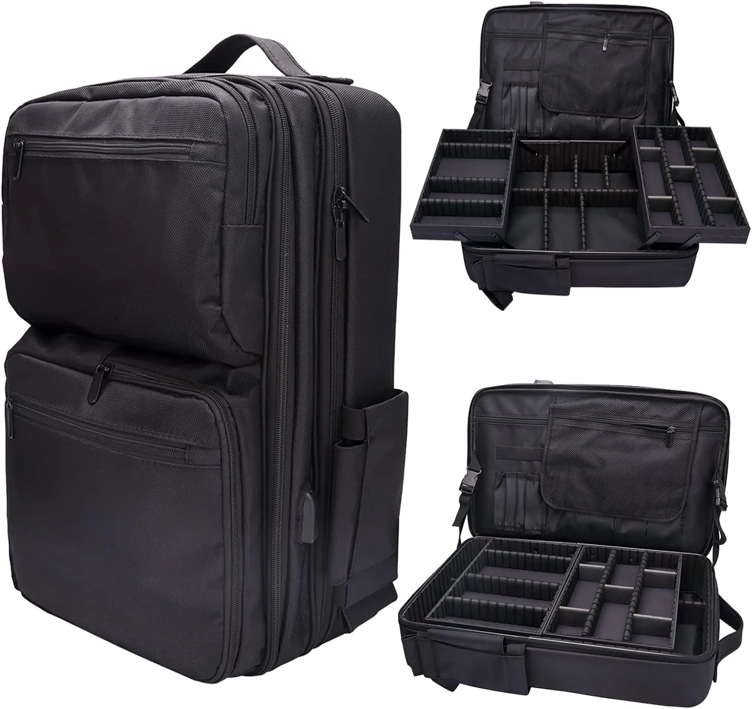 Professional Large Capacity Mobile Barber Travel Backpack Case With Adjustable Partition Cosmetic Make Up Storage Bag Organizer