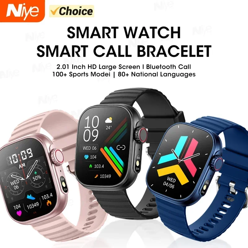 For Android IOS Universal 2.01 Inch Bluetooth Call Smartwatch Men Support 100 Sport 2024 New Women Rotary Keys Smart Watch +Box