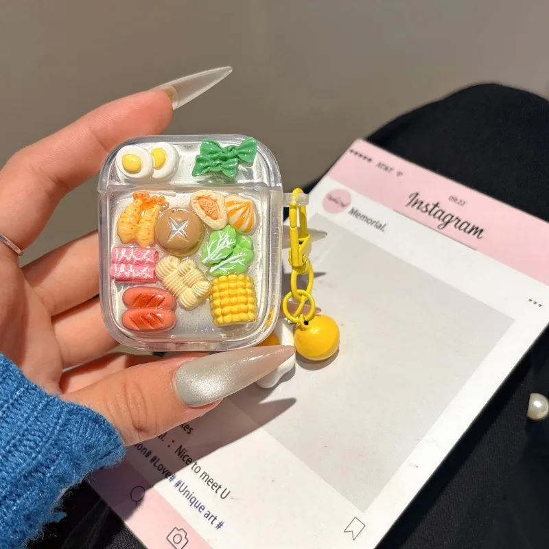 

Earphone Case For Airpods Pro 2 3 1 4 Cover Ins Yellow Hot Pot Vegetables Protective Headphones Case For Airpods 4 Funda Cover