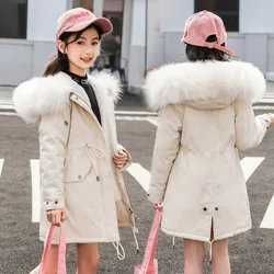 5-14 Years Teen Girls Winter Jacket Plus Velvet Warm Kids Windbreaker Coat For Girls Fur Collar Hooded Parkas Children Outerwear