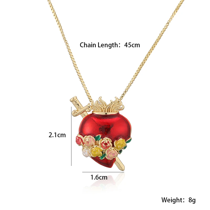 GANPUP Stilvolle Kreative Rote Herz-Anhänger Halskette für Damen, Modische 18K Gold PVD-beschichtete Schlüsselbeinkette, Choker Schmuck Geschenk – Detail 1