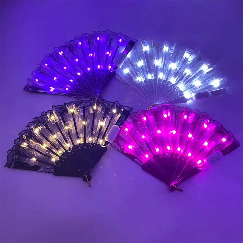 Lace Folding Fan Led Light Led Light Fan Elegant Lace Hand Fans Costume Parties Cosplay Holiday Decoration Battery Operated Fans