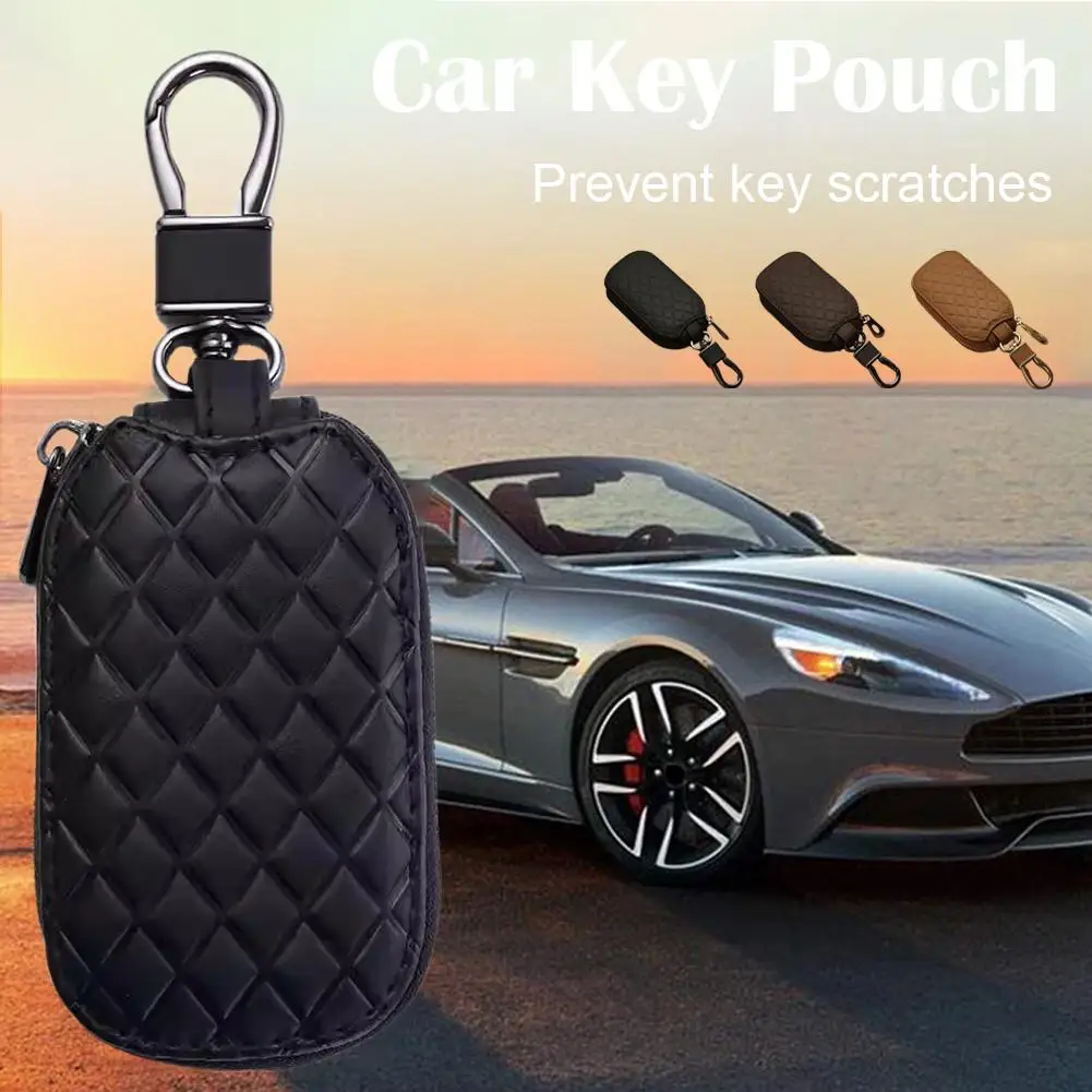Car Keychain Covers Men Key Holder Genuine Leather Car Key Wallets Housekeeper Keys Organizer Zipper Key Case Bag Unisex Pouch