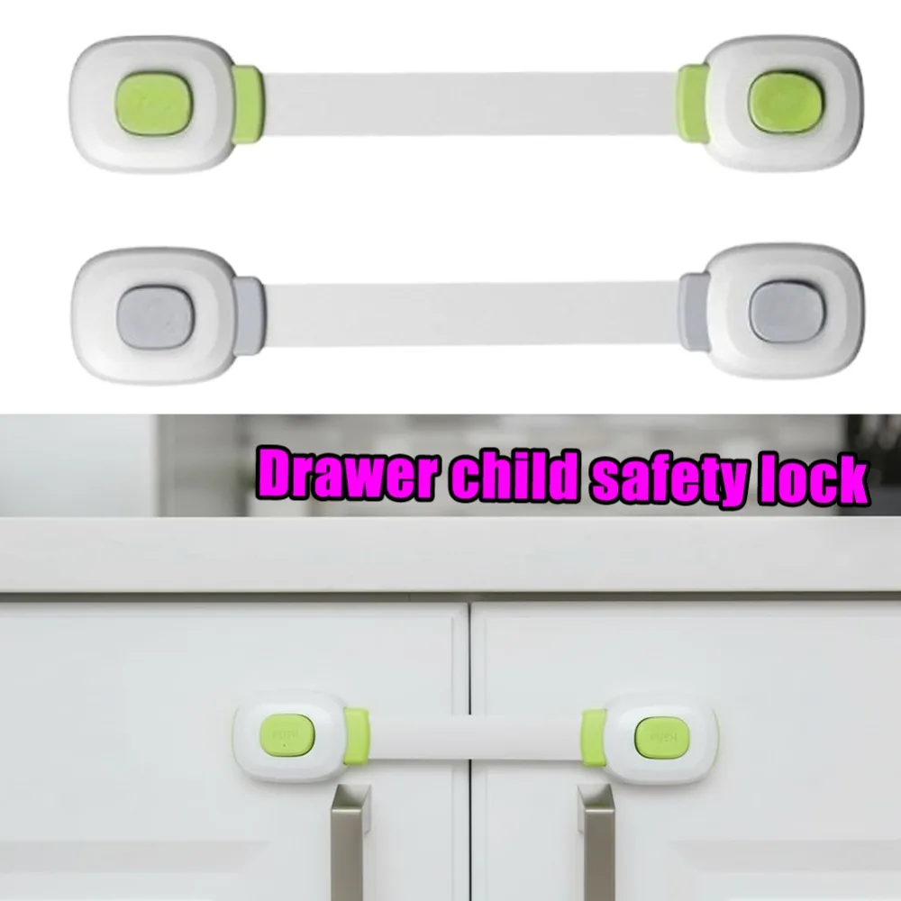 

Child Safety Lock For Cabinet Drawer Plastic No Drilling Strong Adhesive Push Button Release Prevent Kid Injury