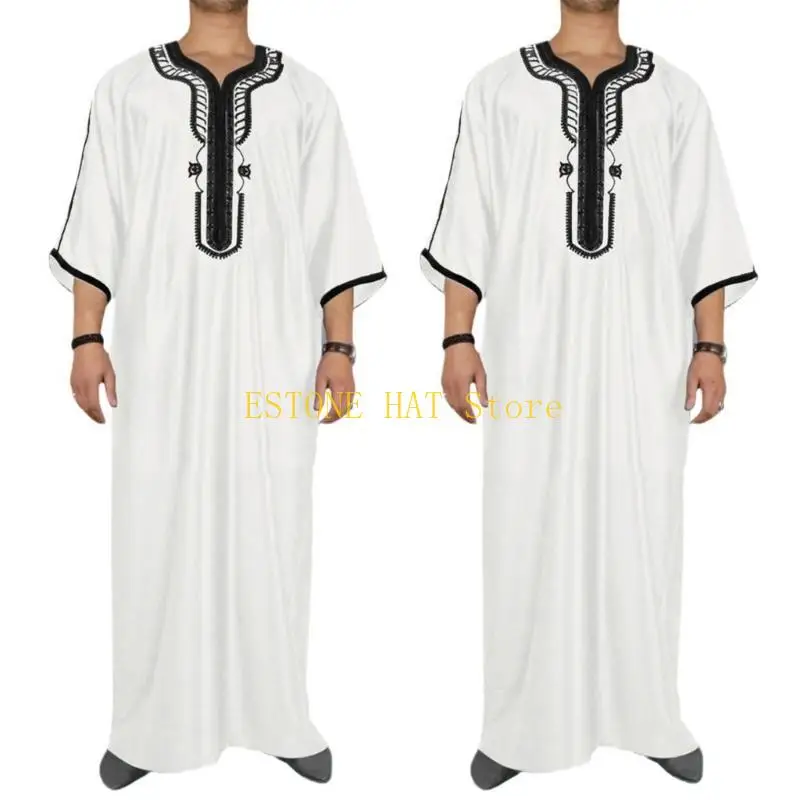 49MF Man Oriente Médio Jubba Thobe Islâmico Kaftan Thobe Robe Tradicional Marroquino