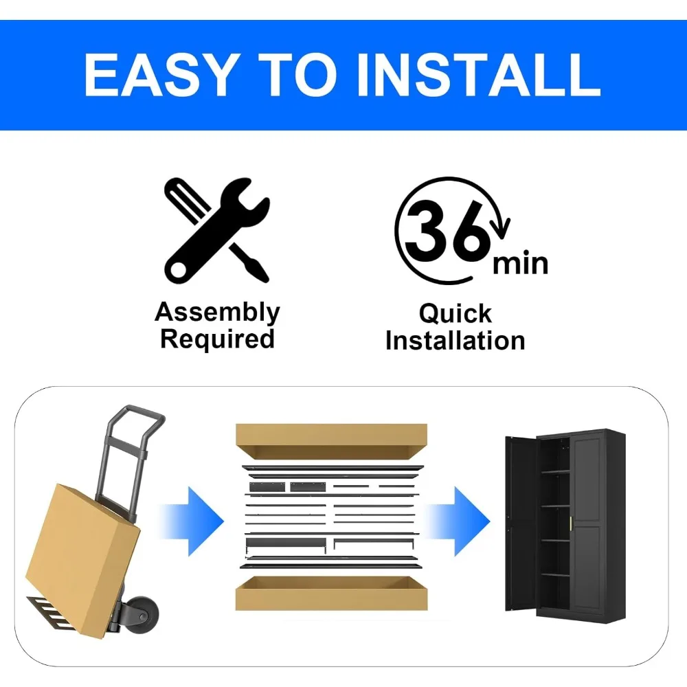 71" Tall Metal Kitchen Cabinet, Freestanding Storage with Doors & Adjustable Shelves, Black Food Cupboard (Assembly Required)