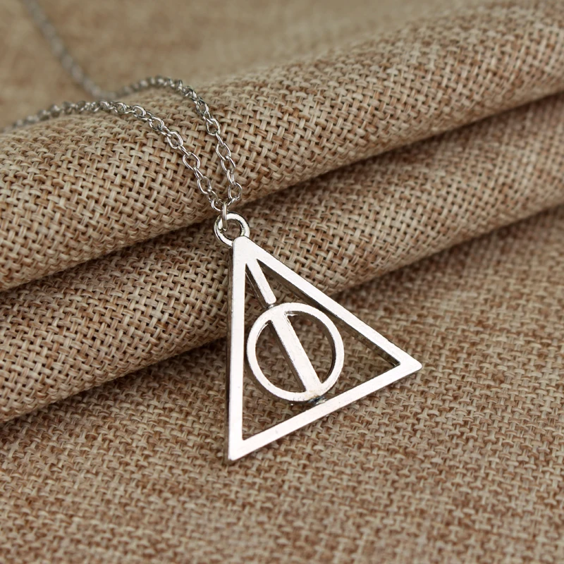 European and American Anime Silver Color Deathly Hallows Triangle Rotatable Pendant Character Movie Fashion Jewelry Necklace