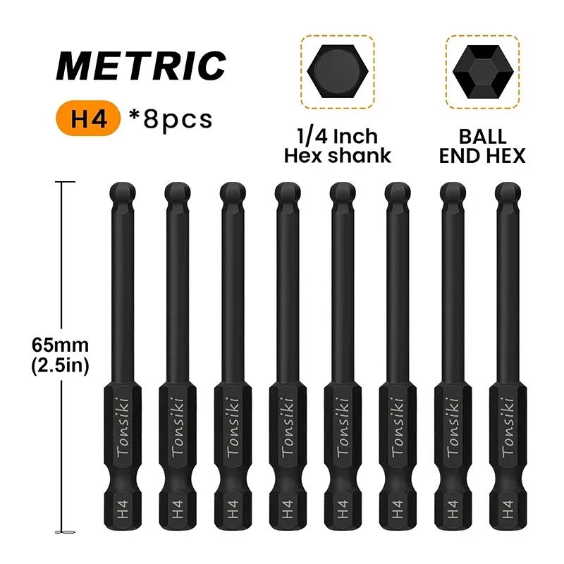 8Pcs H4 Ball End Hex Bit Set 100mm 65mm Hex Head Allen Screwdriver Bit Magnetic Metric Ball End Hex Key Drill Bit