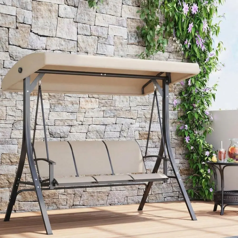 

3-Seat Adjustable Outdoor Porch Swing with Armrests, Textilene Fabric Seat and Backrest, Suitable for Patio, Garden, Backyard, o