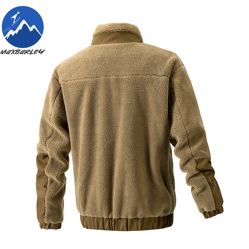 Maxbarley Winter Lambswool Jacket Men Casual Retro Cold Polar Fleece Parka Coat Fashion Outdoor Ski Thick Cold-proof Plush Coat - Image 3