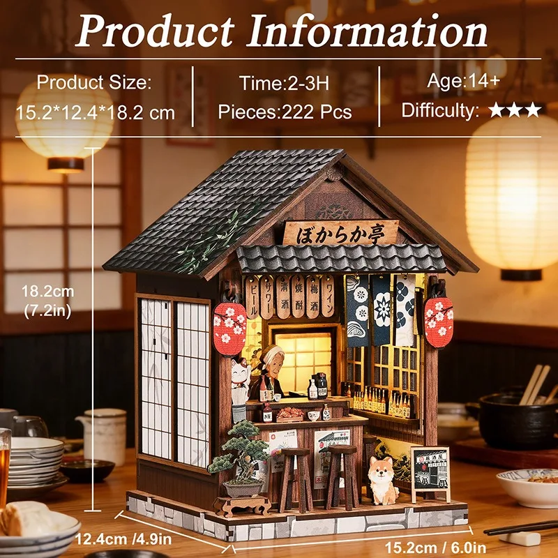 

Wooden DIY Bookend Kit, Yiran Izakaya Pub Miniature Model 3D Puzzle Building Toy Creative Birthday Gift for Adults Women
