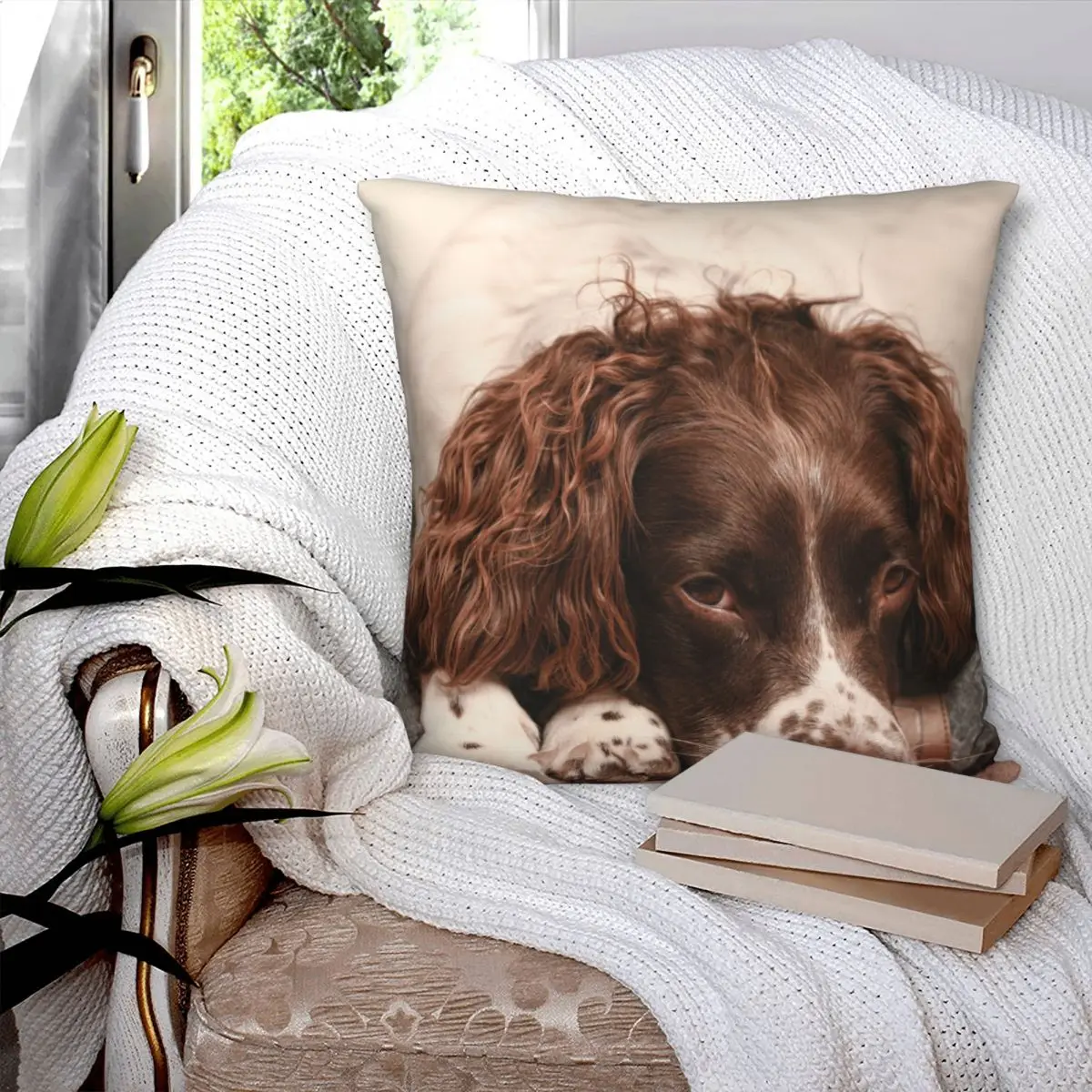 English Springer Spaniel Square Pillowcase Polyester Linen Velvet Pattern Zip Decorative Home Cushion Cover