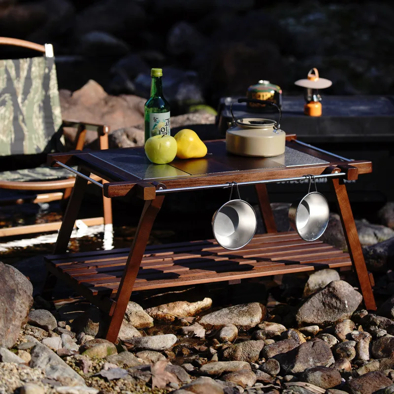 Unit 2 Extension Table Outdoor Portable IGT Table Folding Wooden Combination Table for Picnics and Outdoor Cooking