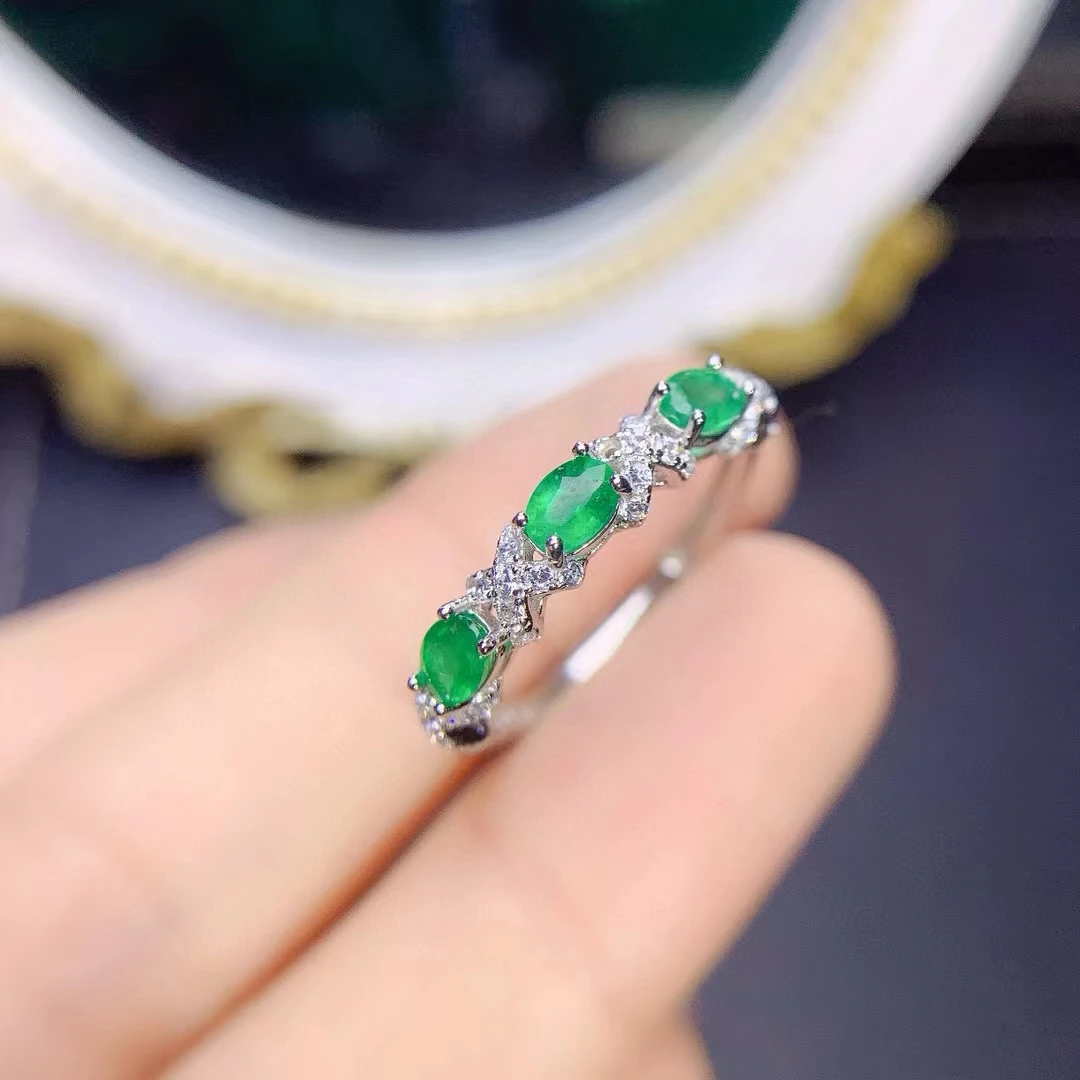 KJJEAXCMY Fine Jewelr Natural Emerald Women's Ring S925 Pure Silver Exquisite Inlaid High Clarity Gem Support Testing Party,