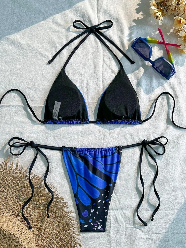 Biquíni feminino maiô 2026 novo padrão de borboleta halter biquinis conjunto sexy rendas até banho verão beach wear maiô feminino