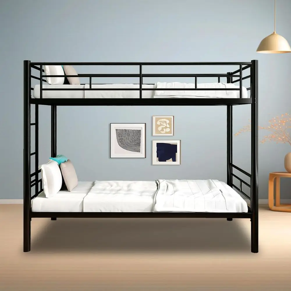 Sturdy Twin Over Twin Metal Bunk Bed with 2 Side Ladders, Space-Saving, No Box Spring Needed, Suitable for Boys, Girls, Teens, a