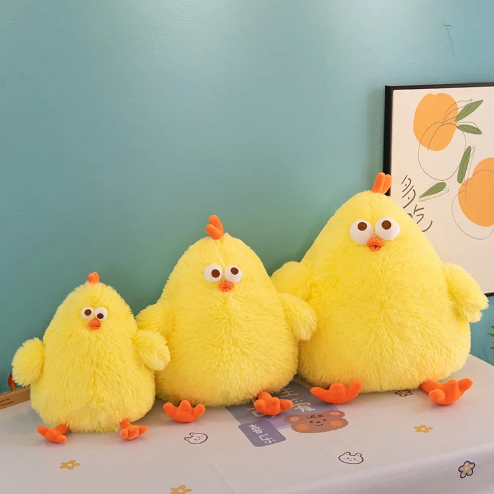 Almohada de abrazo para niñas, juguete de peluche de pollo de pelo largo, almohada de felpa de pollo suave y esponjoso, juguete de pollo Dundun de peluche, decoración del hogar
