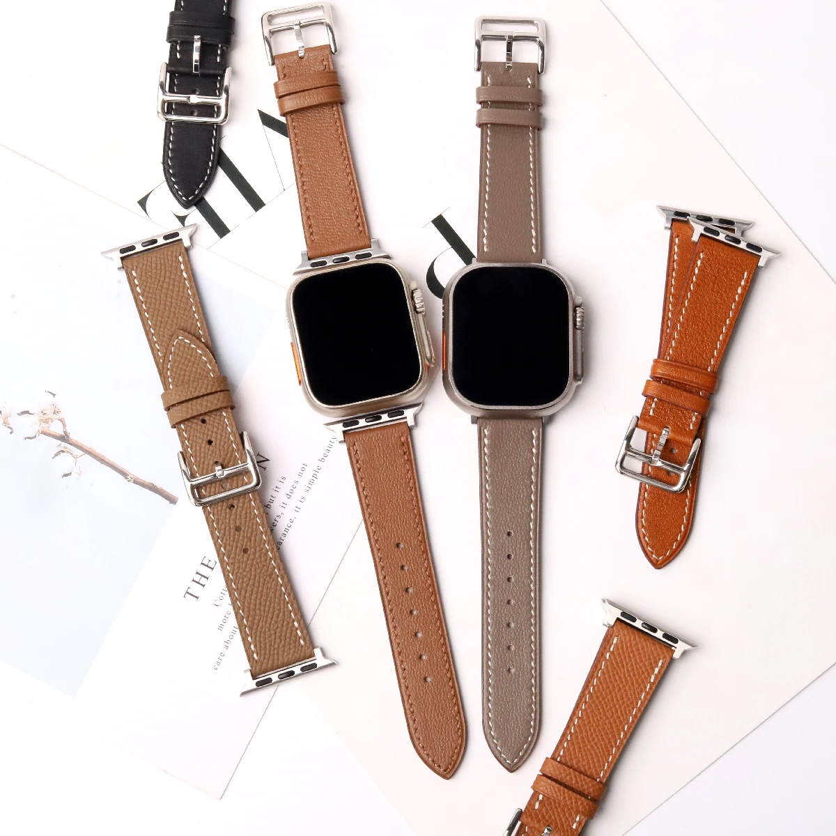 Be suitable for apple Watch Strap Apple watch9/8 Ultra2/1 49mm 45mm 41mm 38mm 44mm Goat Caviar soft hand-sewn leather strap