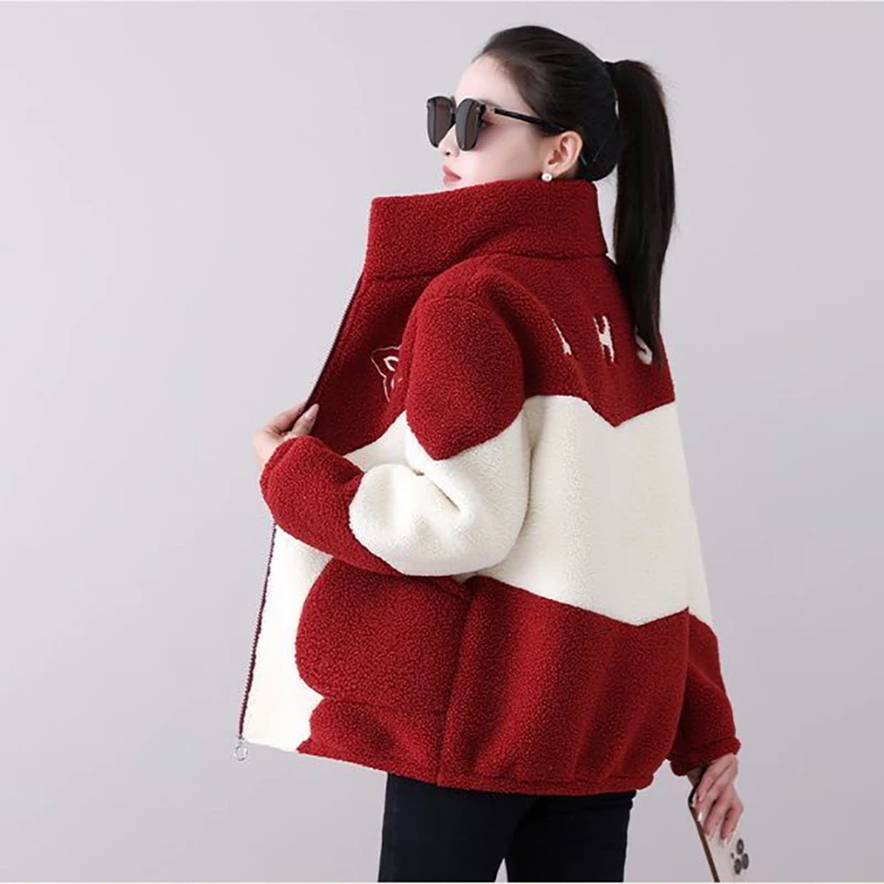 2026 Winter New Faux Lambskin Jacket Women's Overcoat Plus Velvet Thicke Warm Parka Fashion Loose Granular Fleece Jacket Top