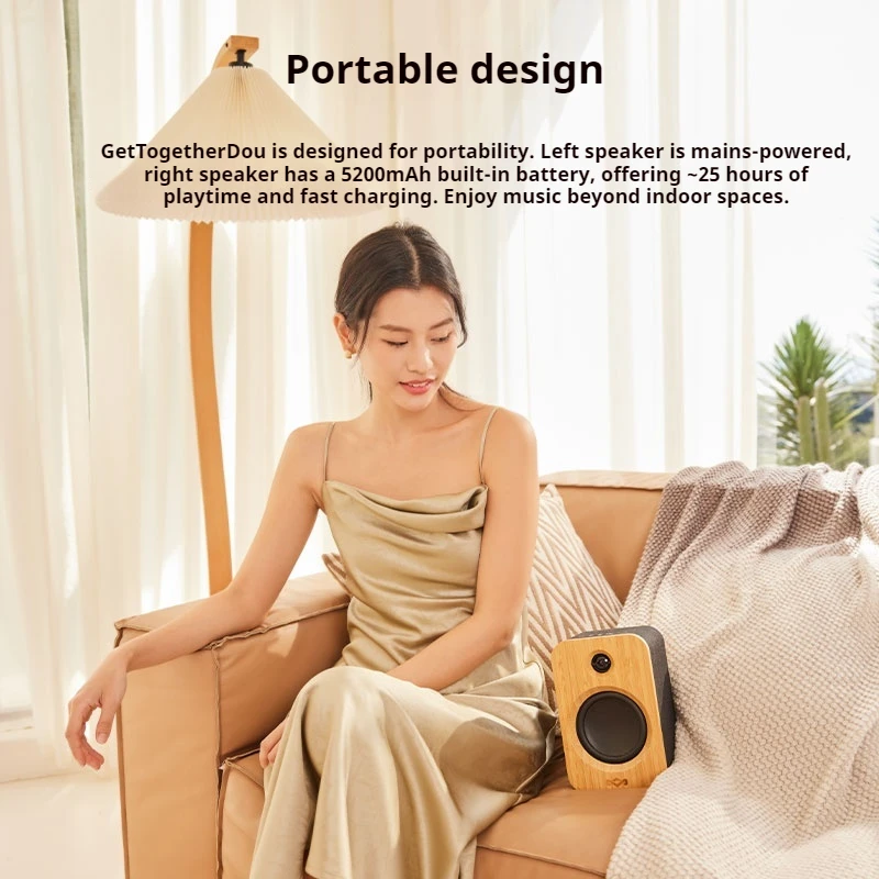 Marley GT Duo Bluetooth speaker with wooden enclosure, environmentally friendly bass, portable dual channel bookshelf speaker