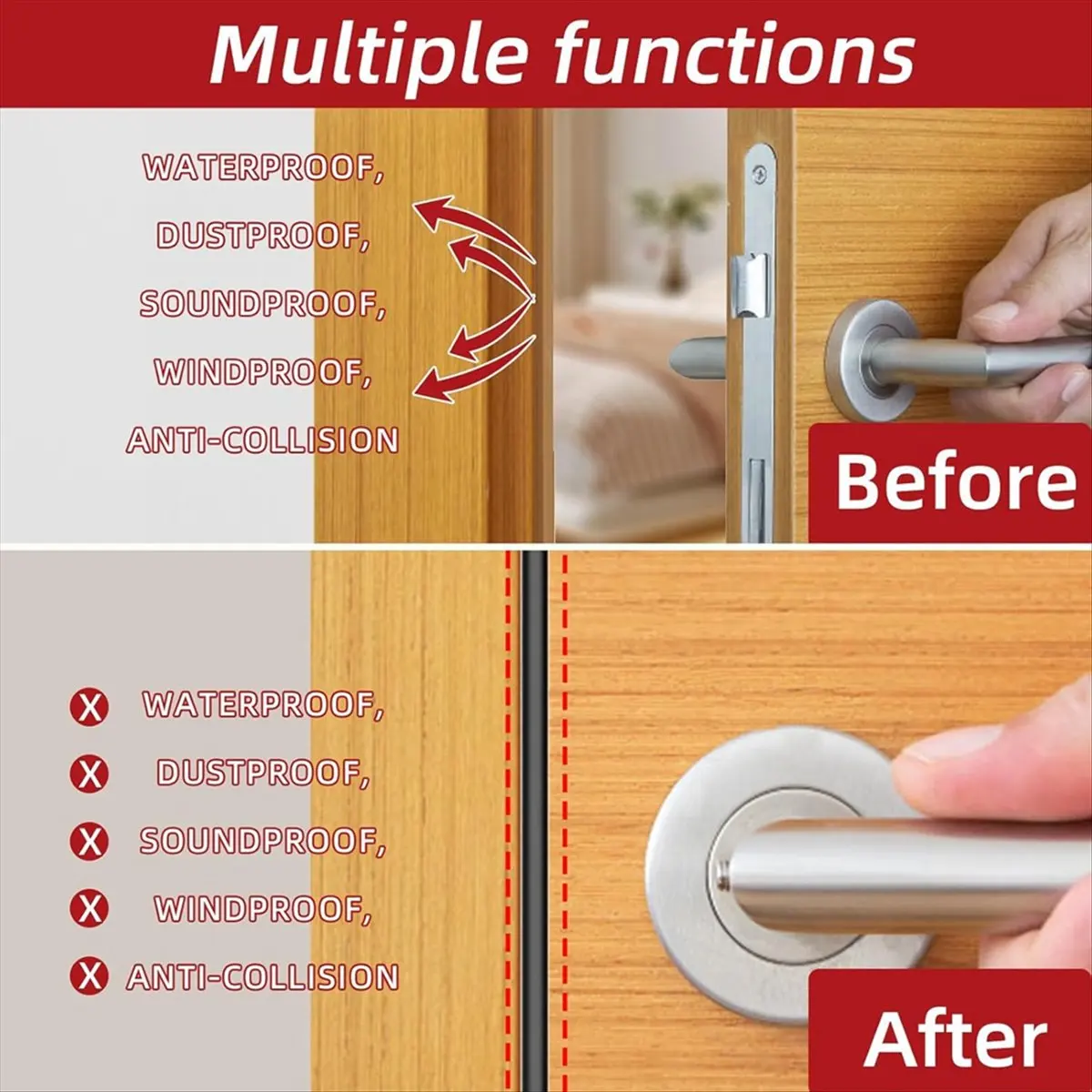 KSOL 23ft Weather Stripping Door Seal, Silicone Weather Stripping Self Adhesive Door Seal Strip for Door Frame/Window Black