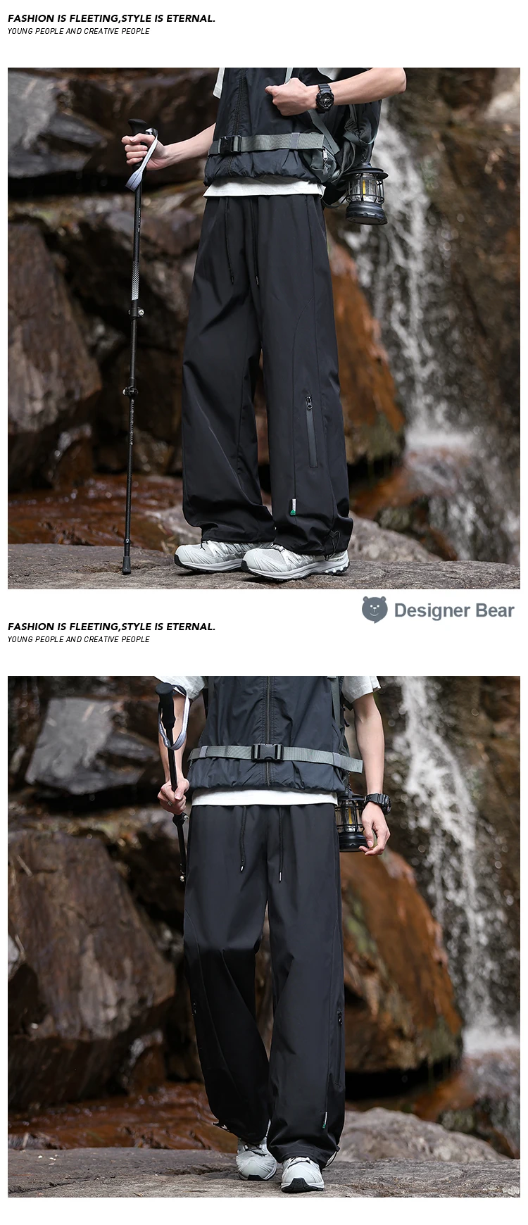 Sommerliche, dünne Outdoor-Wanderhose für Herren, lässige Hose mit magischem Kordelzug, Reise-Cargohose, dekorative Taschen, Herrenhose – Detail 5