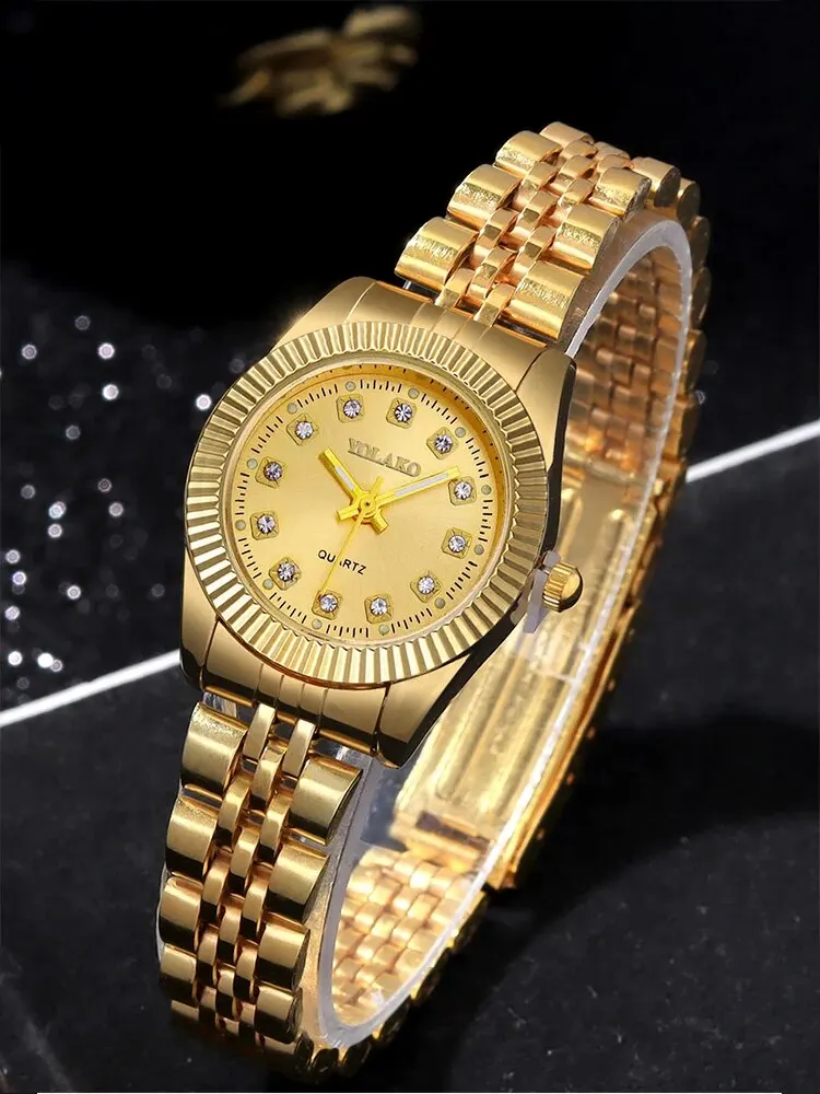 1 PCs Fashion Gold Steel Band Women\'s Quartz Watch