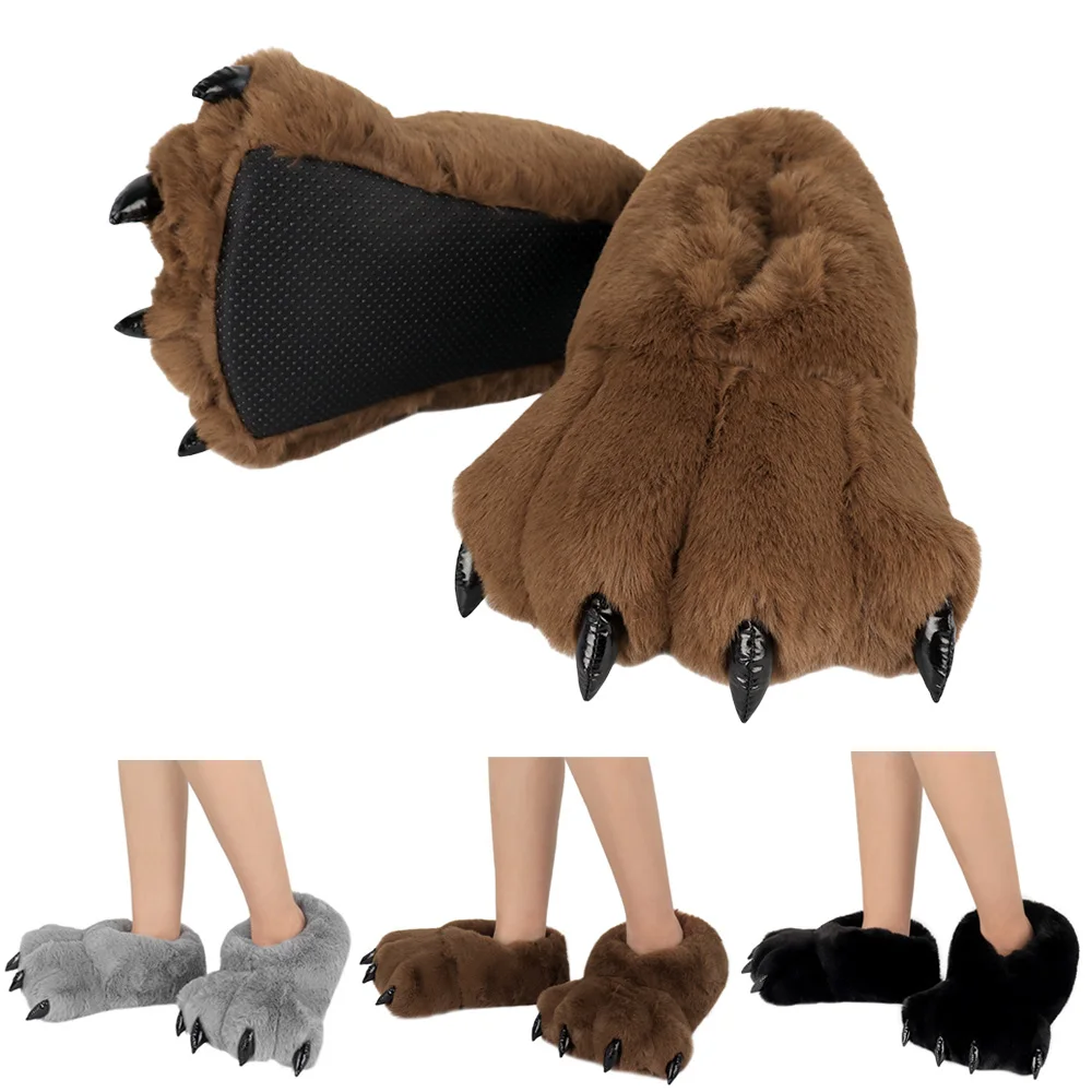 Plush Bear Claw Slippers Cosplay Cute Furry Bear Paw Claws Shoes Animal Home Warm Cotton Slippers Party Costume Props Gifts
