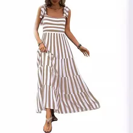 Vestido de férias para viagem, legal, popular, alças finas, sem mangas, tira impressa, verão, vestido casual