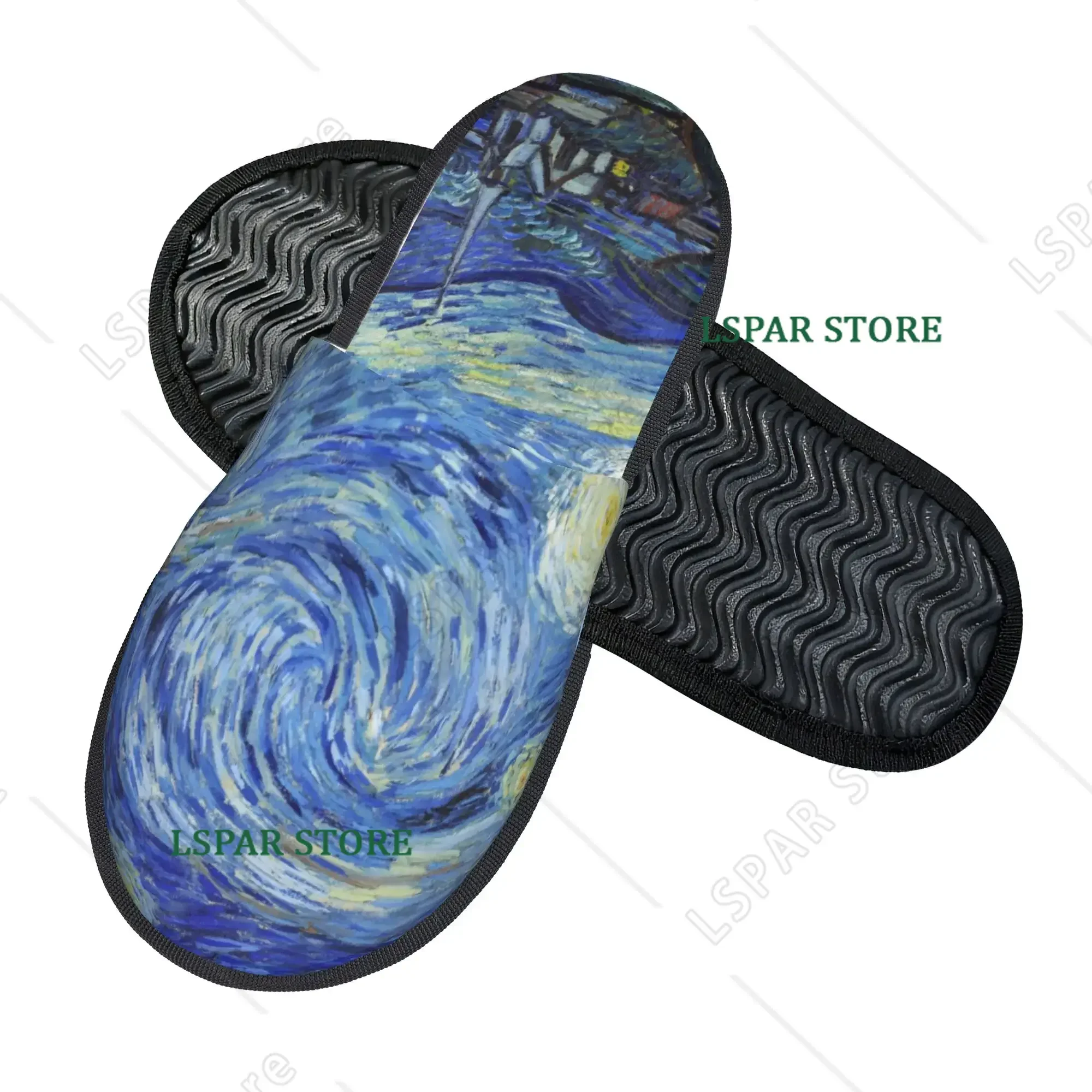 Vincent Van Gogh Starry Night Couple Family Bedroom Dorm Winter Warm Non‑Slip Women Men Art Painting Hotel Fuzzy House Shoes