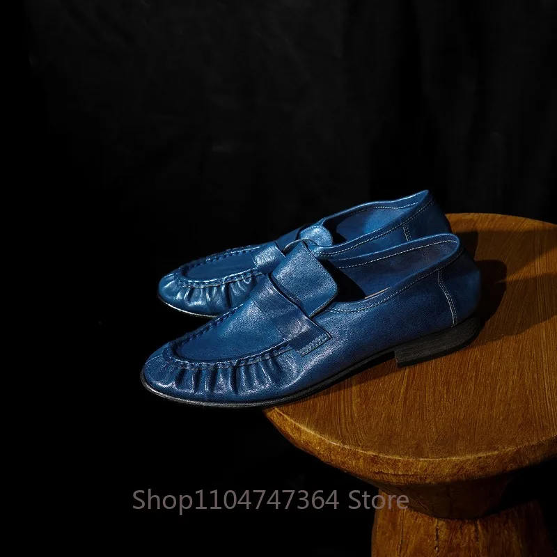 British Handmade Leather Shoes Women's Loafers Shallow Mouth Genuine Leather Anti Slip Casual Outdoor Driving Shoes Female