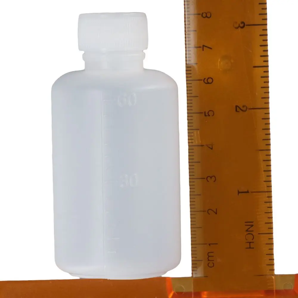 50pcs 60ml Small Plastic Bottles Small Mouth Empty Sample Bottles Travel Graduated Lab Chemical Container Sample