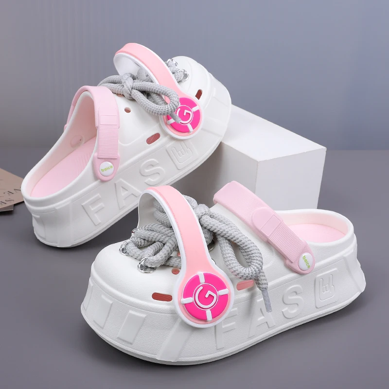2024 Summer DIY Platform Women\'s Sandals Non-Slip Flat EVA Clogs with Flowers Thick Sole Beach and Garden Shoes for Women