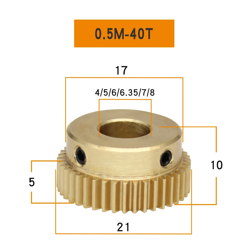 1 Piece Spur Gear 0.5M-40T Bore 4/5/6/6.35/7/8 mm Copper Brass Mini Worm Gear Teeth Height 5 mm For Transmission Accessories