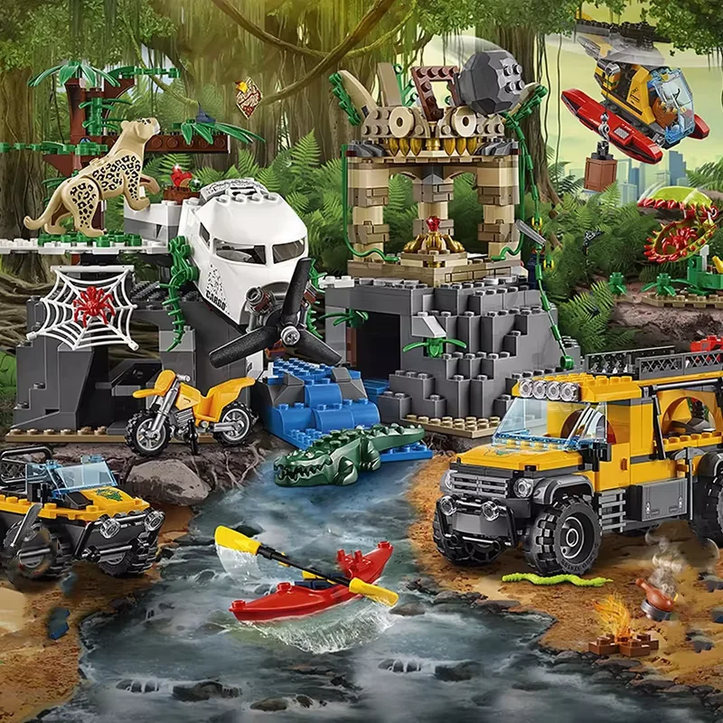 Compatible MOC Sets City Series Building Blocks  Jungle Exploration Site Off-road Car Children's Toys Assembling Gift