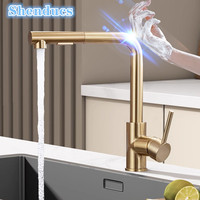 Brushed Gold Touch Kitchen Sink Faucets Hot Cold Pull Out Kitchen Sink Mixer Tap Stainless Steel Touch on Kitchen Faucets