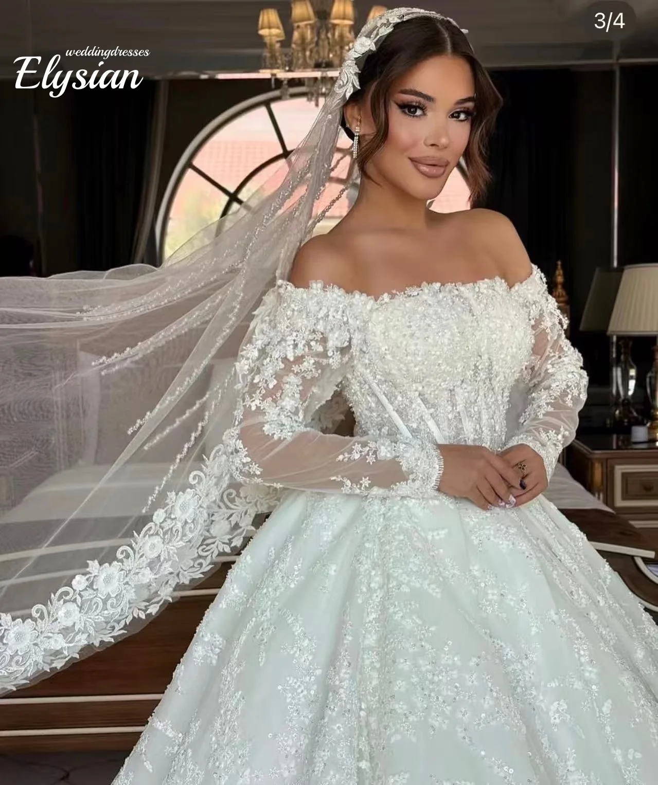 Vestido de novia lujoso personalizado de Organza con cuentas bordadas Vestido de novia de princesa Vestido de novia