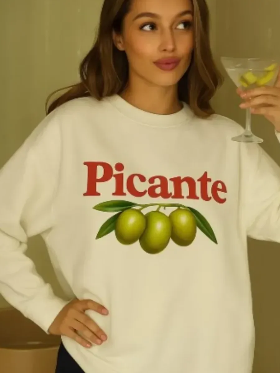 

Picante Fruit уникальный белый свитер из чистого хлопка, футболки с длинными рукавами, милые свободные тонкие толстовки для женщин и девочек, осень Sweet 2025