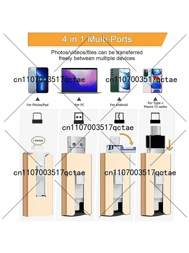 64GB USB Flash Drive 3 in 1 Mobile Memory Stick Thumb Drive for Data Storage