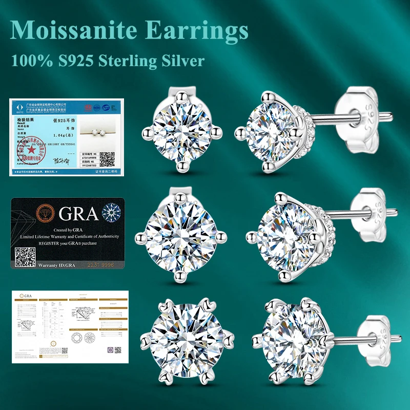 

Женские серьги-гвоздики с муассанитом 0,5-1 карата, сверкающие классические свадебные серьги, серьги-короны из 100% стерлингового серебра S925 с муассанитом