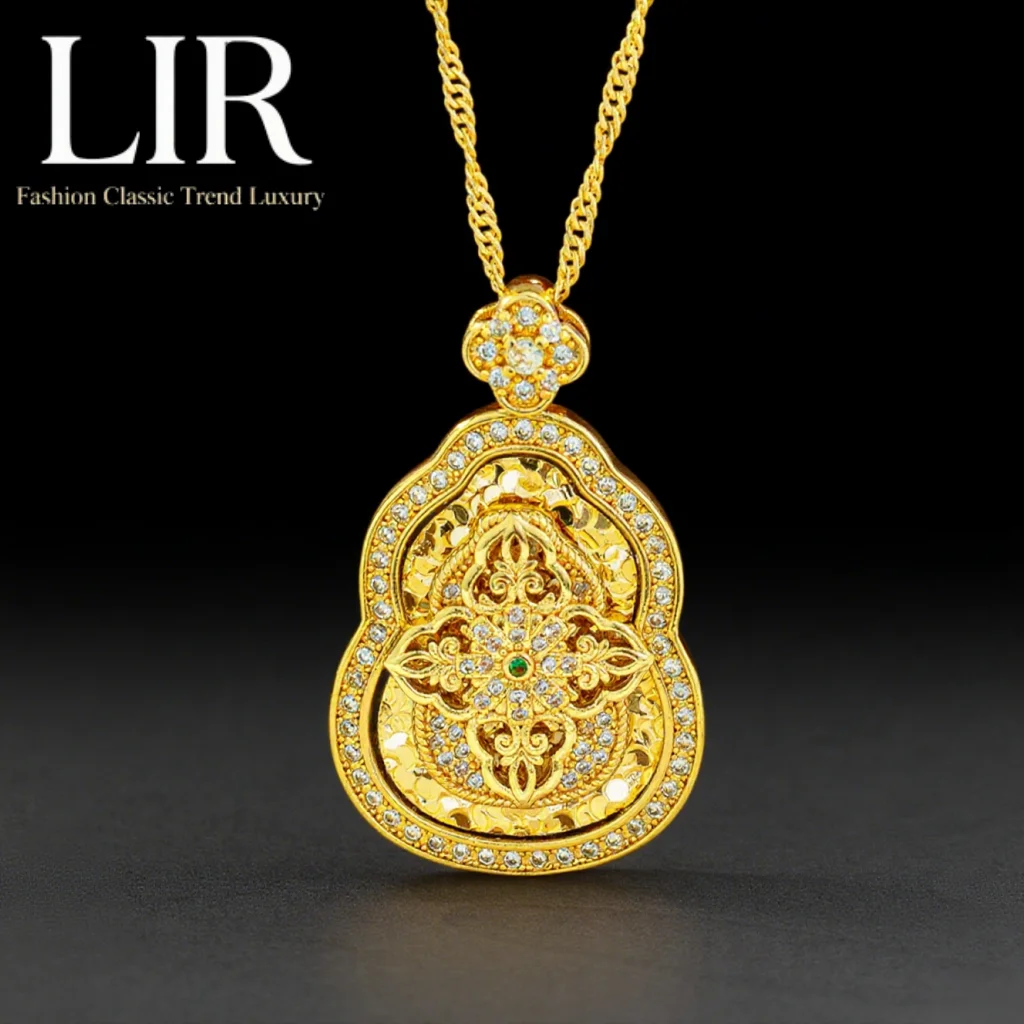 

LIR Exquisite Zircon Inlaid Necklace: Gourd Shape with Clover Inside, Sparkling Shine, Trendy Women's Jewelry