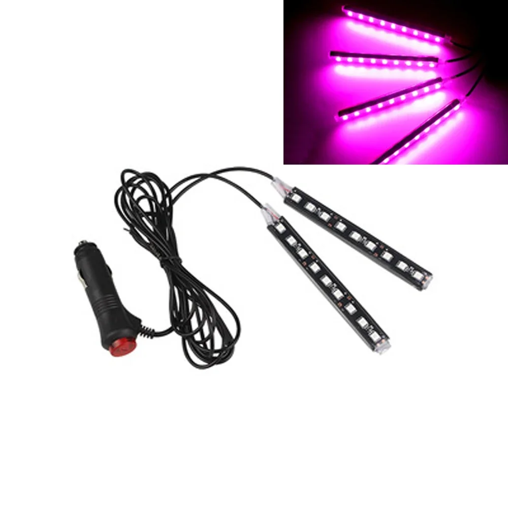 Multicolor Car 9 LED 2 In1 Interior Atmosphere Lights Dash Floor Foot Strip Lights Cigarette Lighter Adapter Decorative Lamp