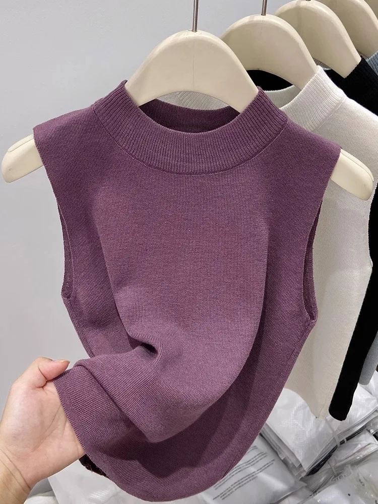 

AOSSVIAO Women Knitted Tank Top Summer Fall Slim Sweater Sleeveless Solid Spring Autumn Sweaters Pullovers 2025 Top