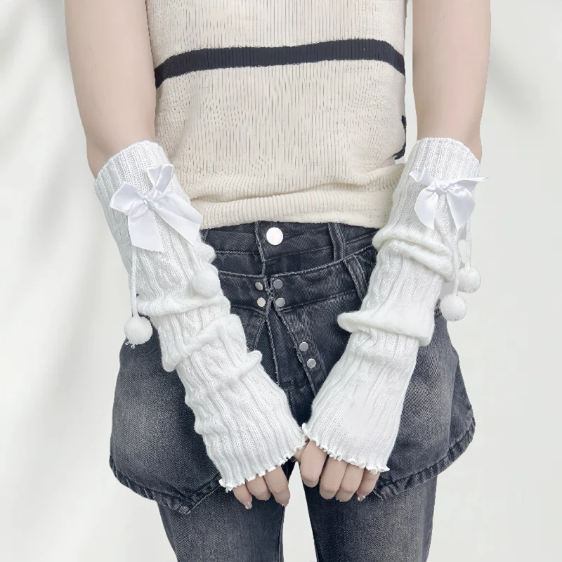 Ano novo presente de Natal mangas de braço de malha vermelha meninas quentes e doces luvas sem dedos