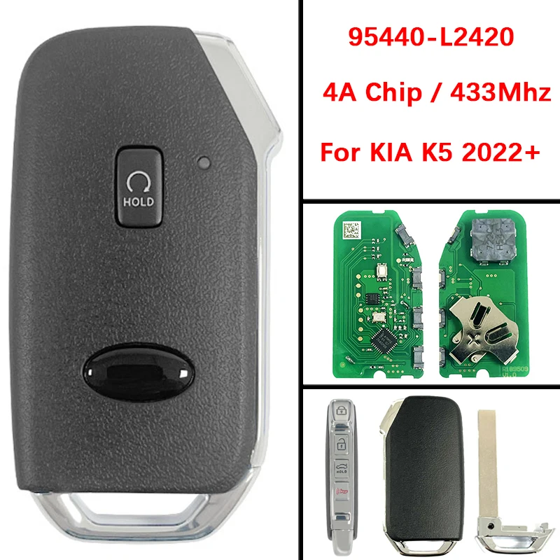 

CN051217 Смарт-ключ послепродажного обслуживания, 5 кнопок, пульт дистанционного управления с автоматическим запуском, чип 4A, 433 МГц, FCC 95440-L2420 для KIA K5 2022-2023