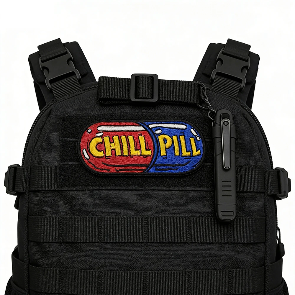 Picture 6: 'CHILL PILL' Delicate Embroidery Patches, Creative Decorative Patch, Hook and Loop Seals Badge, Sewing Supplies