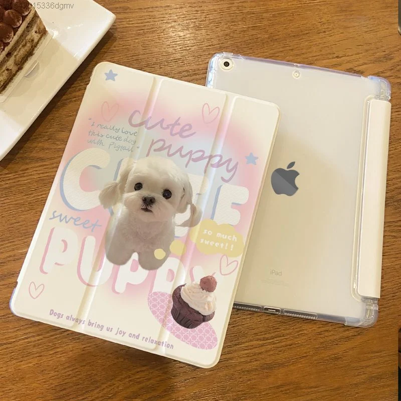 Cute Cat dog Print Case For IPad Air 5 10.9 Protective Case With Pen Slot Kawaii For Ipad Mini 6 Cover Transparent Anti Drop